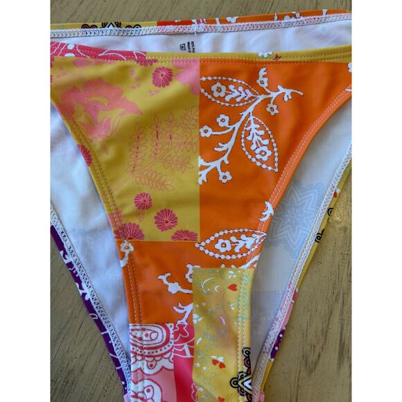 boho bikini & skirt MED Sheer coverup orange yellow Swimsuit 3 Piece Set Sexy - Picture 4 of 7